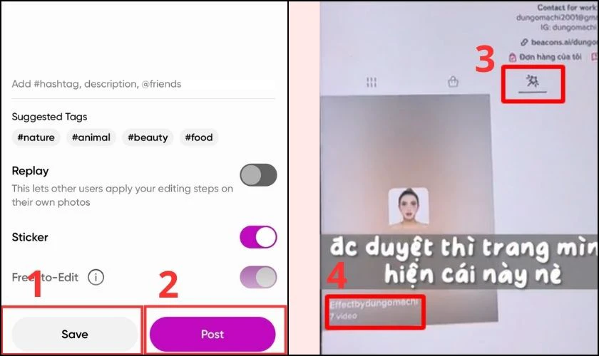 Điền các hashtag, nội dung rồi nhấn Lưu/Save