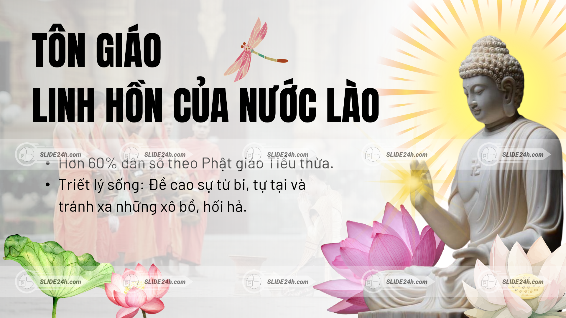 tượng phật và hoa sen thể hiện tôn giáo lào