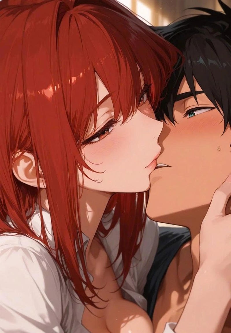 Hình anime hôn nhau cute với biểu cảm đáng yêu