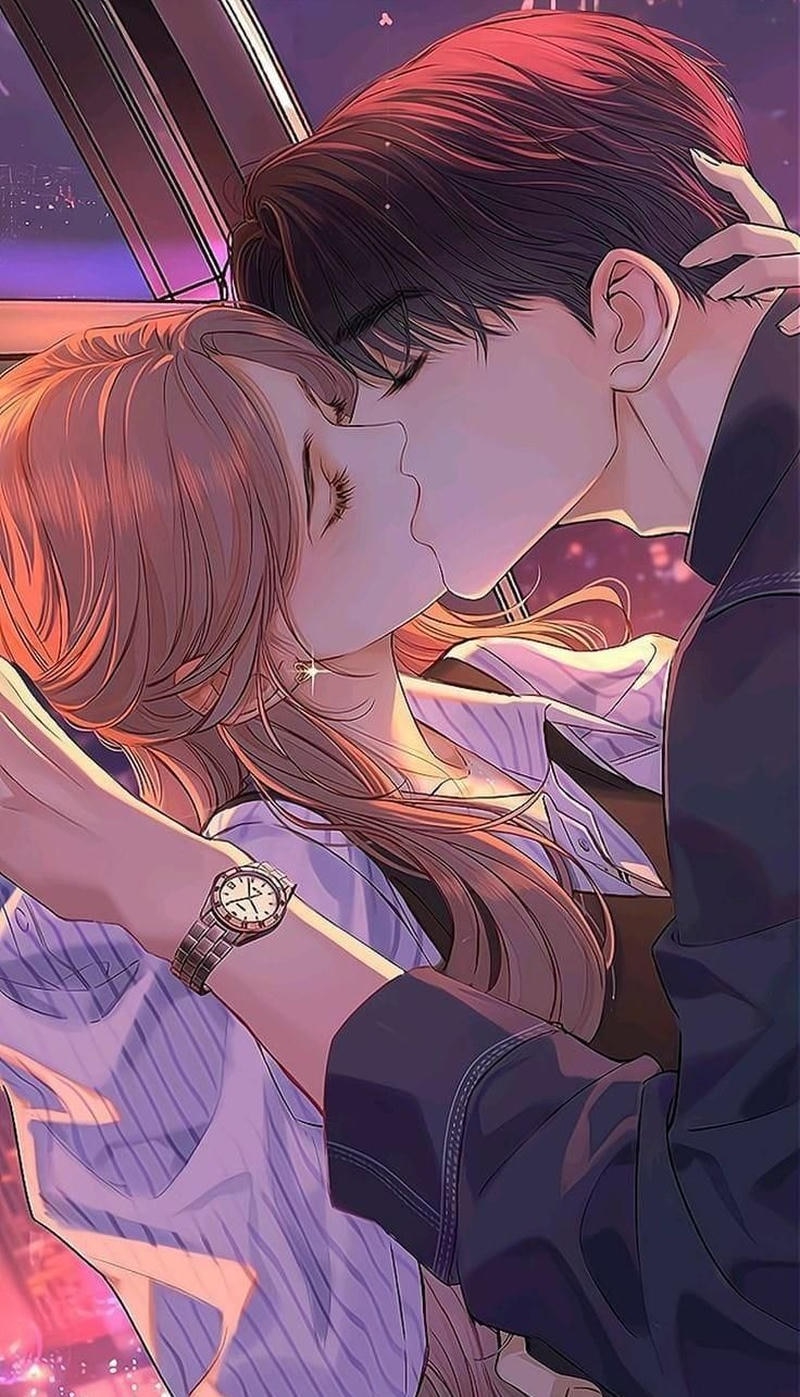 Hình anime hôn nhau với ánh mắt dịu dàng