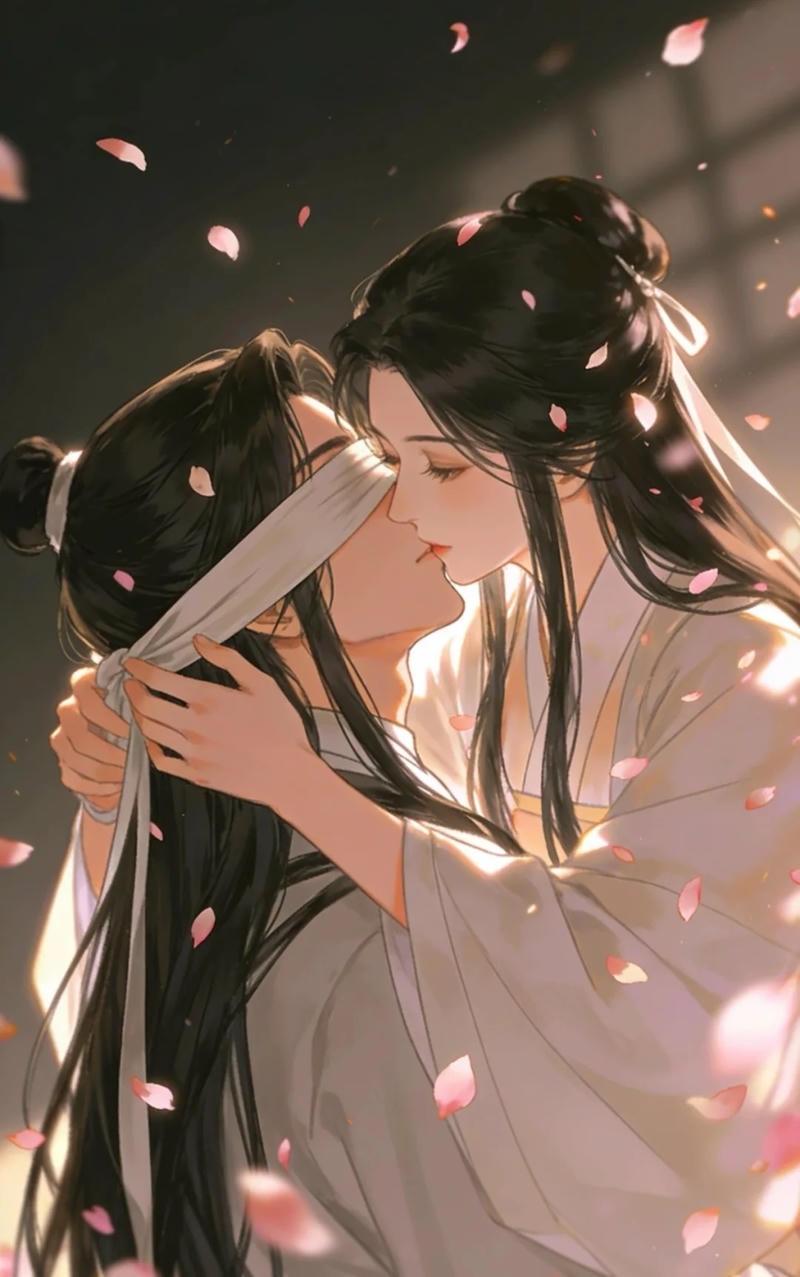 Khung cảnh anime với cặp đôi đang hôn nhau