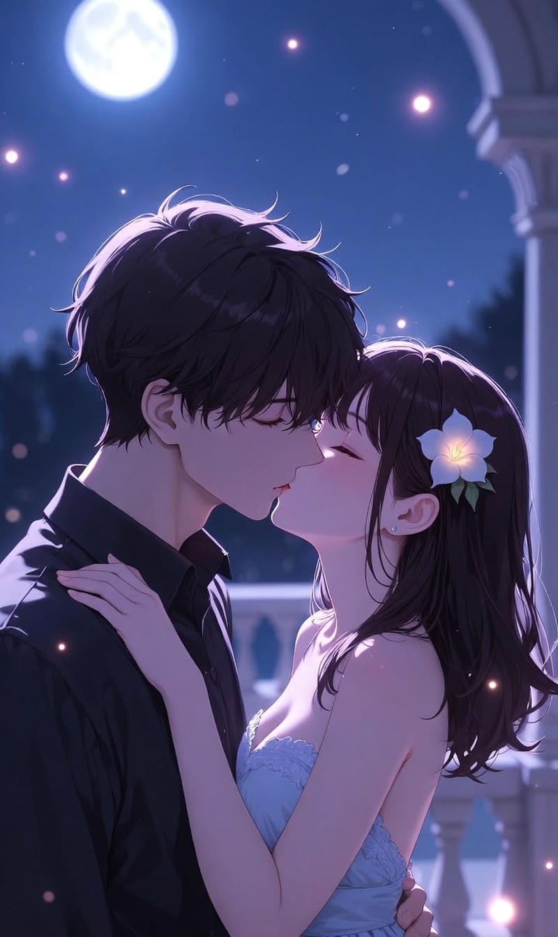 Nụ hôn nhẹ nhàng giữa hai nhân vật anime