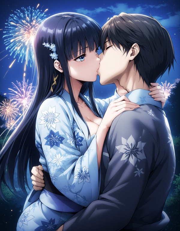 Ảnh anime đôi hôn nhau dưới ánh trăng