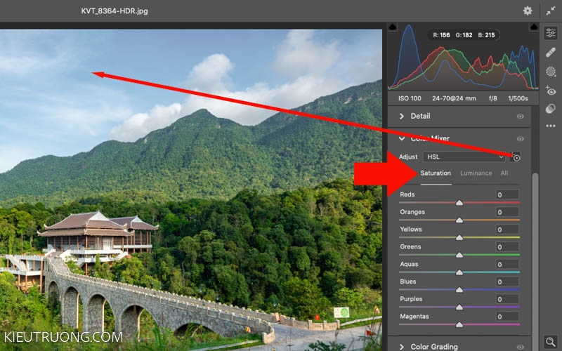 Nhấn vào công cụ lấy mẫu màu trong Saturation