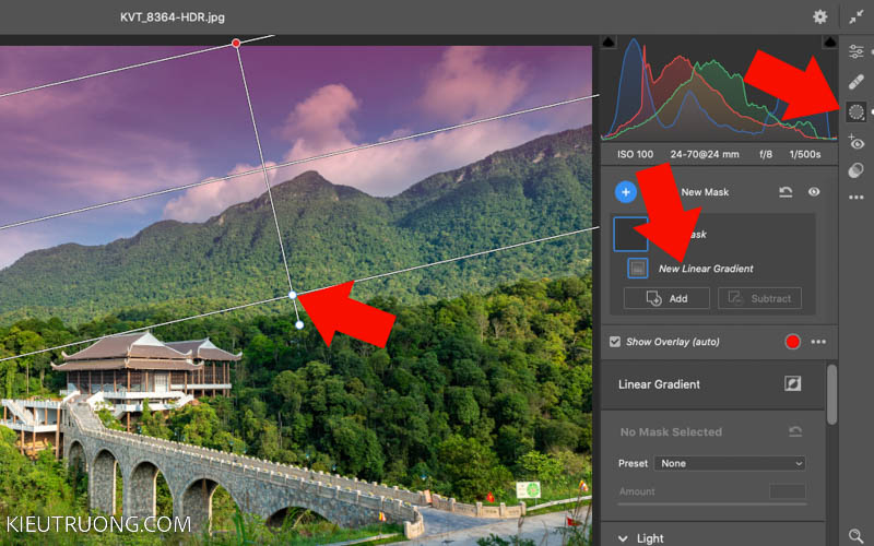 Tạo Linear Gradient trên bầu trời trong Camera Raw