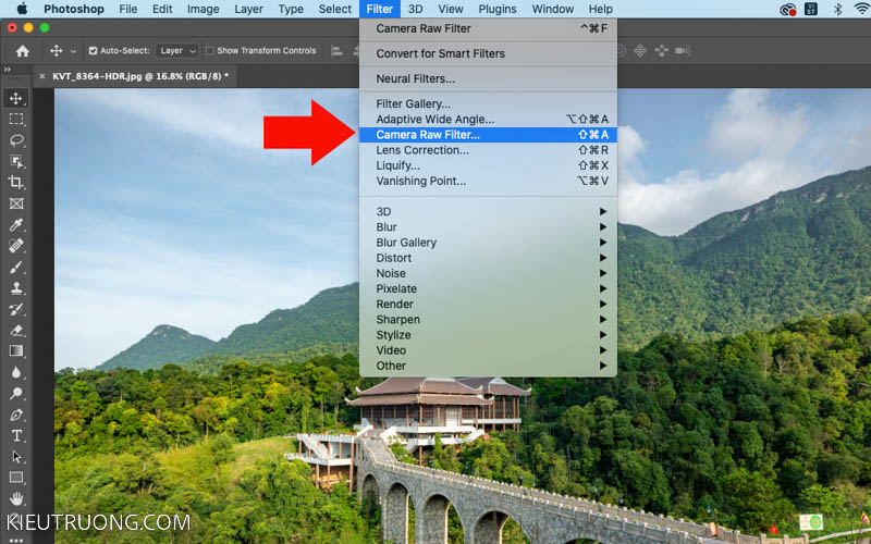 Nhấn vào Filter chọn đến Camera Raw Filter