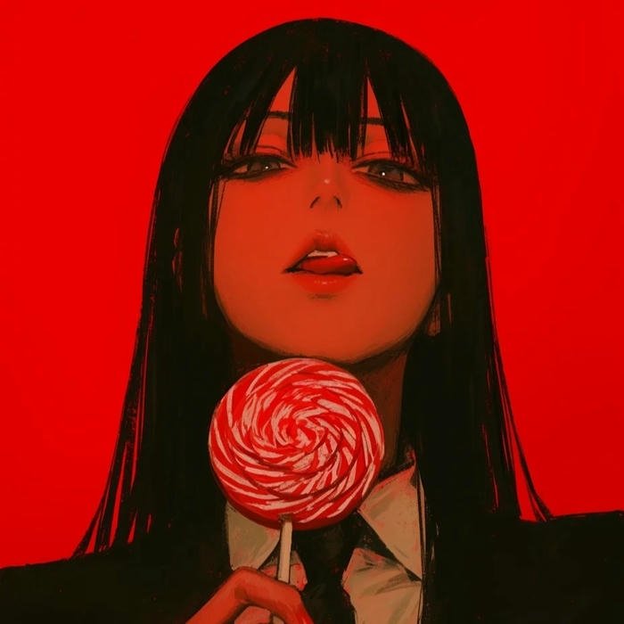 avatar anime cool nữ nền đỏ cầm kẹo mút