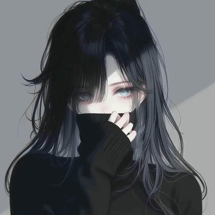 avatar anime phong cách nữ tóc đen che mặt
