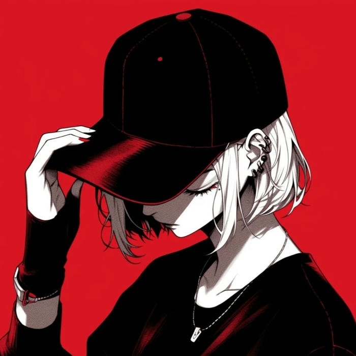 avatar anime cool nữ đội mũ đỏ đen cá tính