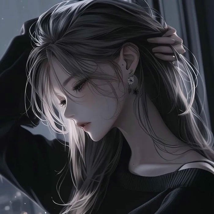 avatar anime cool nữ tóc xám góc nghiêng buồn