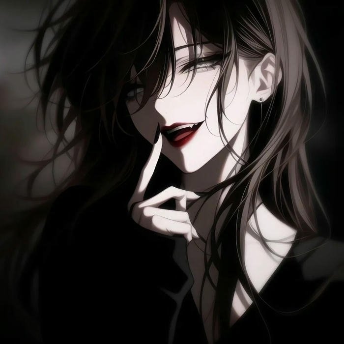 avatar anime cool nữ đen trắng cười bí ẩn