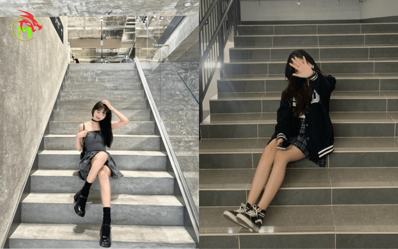 Chụp hình ngồi cầu thang