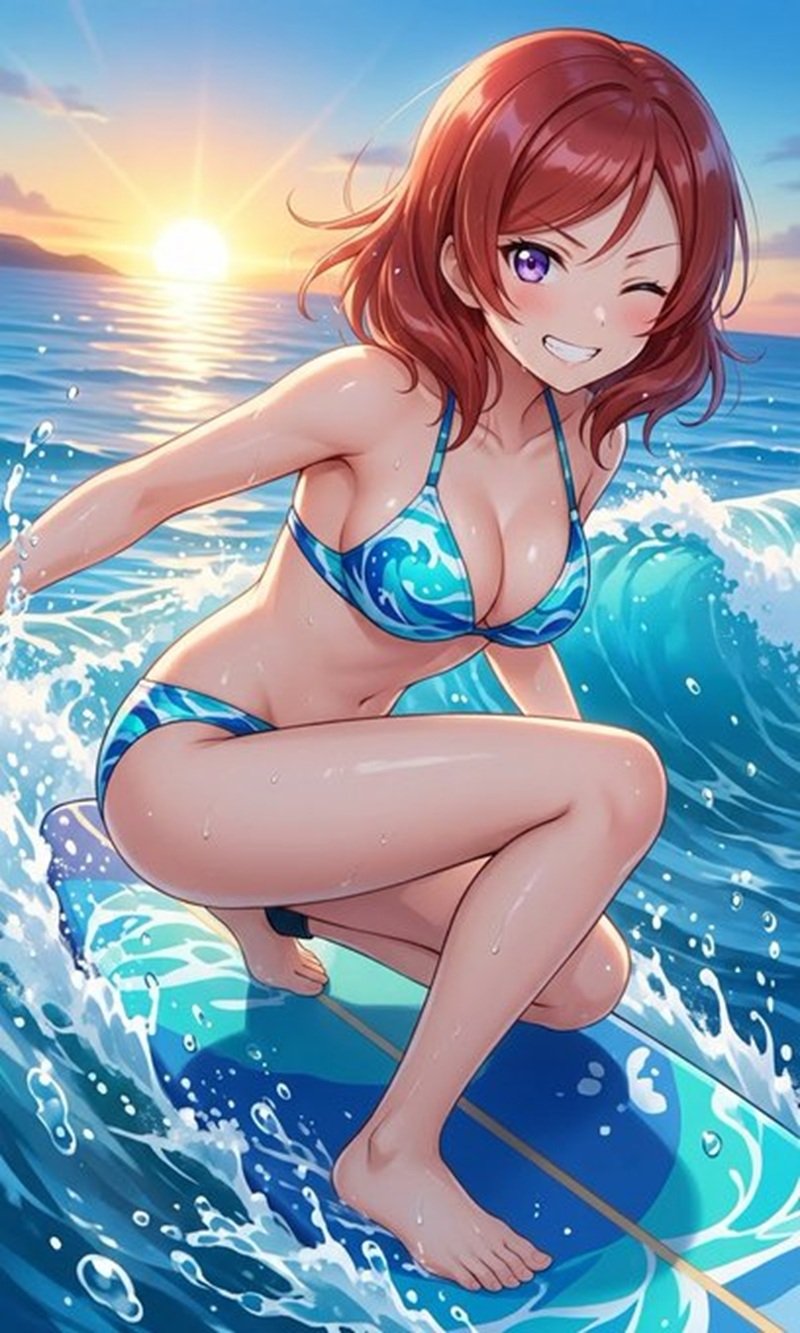 Ảnh gái anime bikini xanh dương khoe chân dài