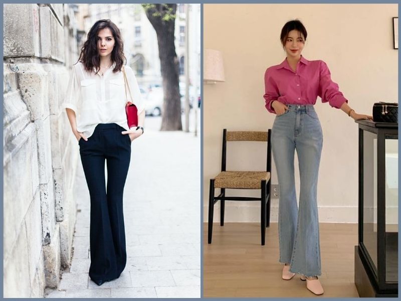 quần ống loe phối với áo gì