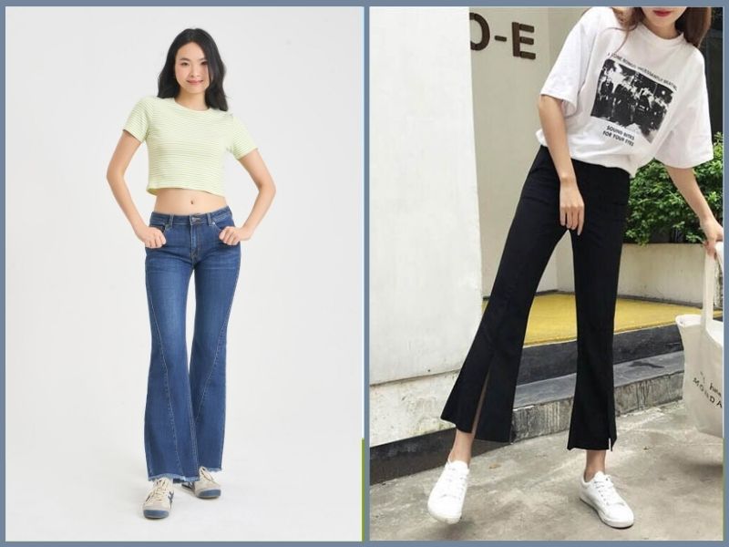 quần ống loe mặc với áo gì