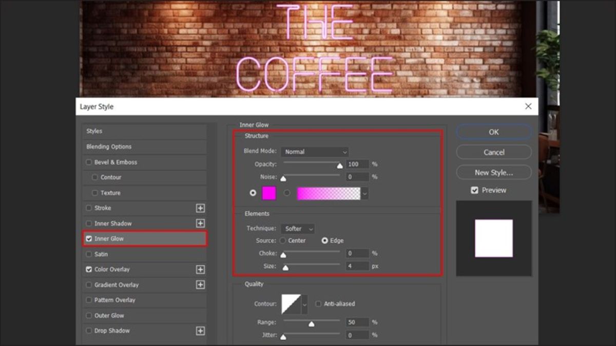 Cách làm hiệu ứng phát sáng chữ trong Photoshop bước 3 (Hình minh họa)