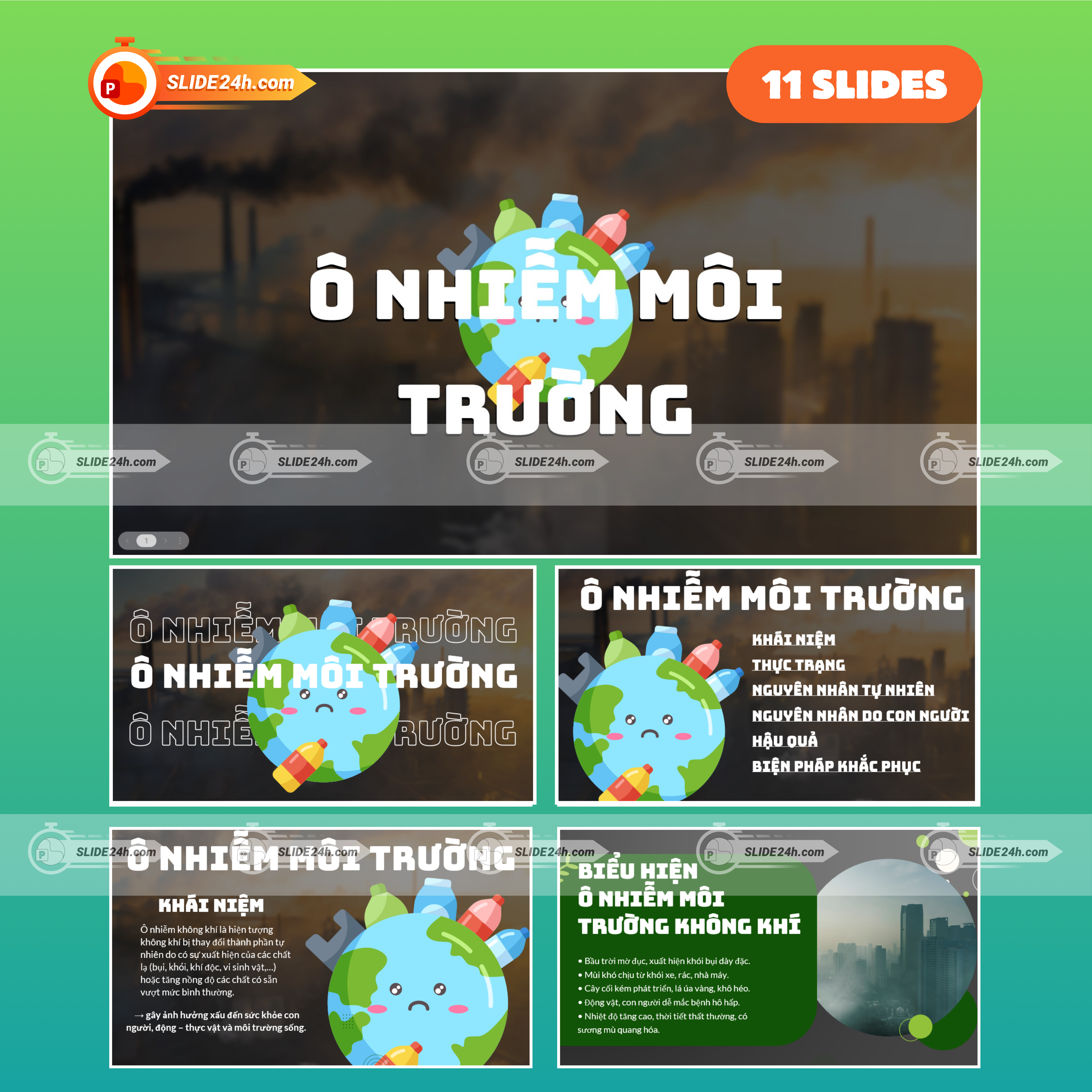 Mẫu Slide Thuyết Trình Ô Nhiễm Môi Trường Không Khí - Bài Giảng Trực Quan Dễ Hiểu