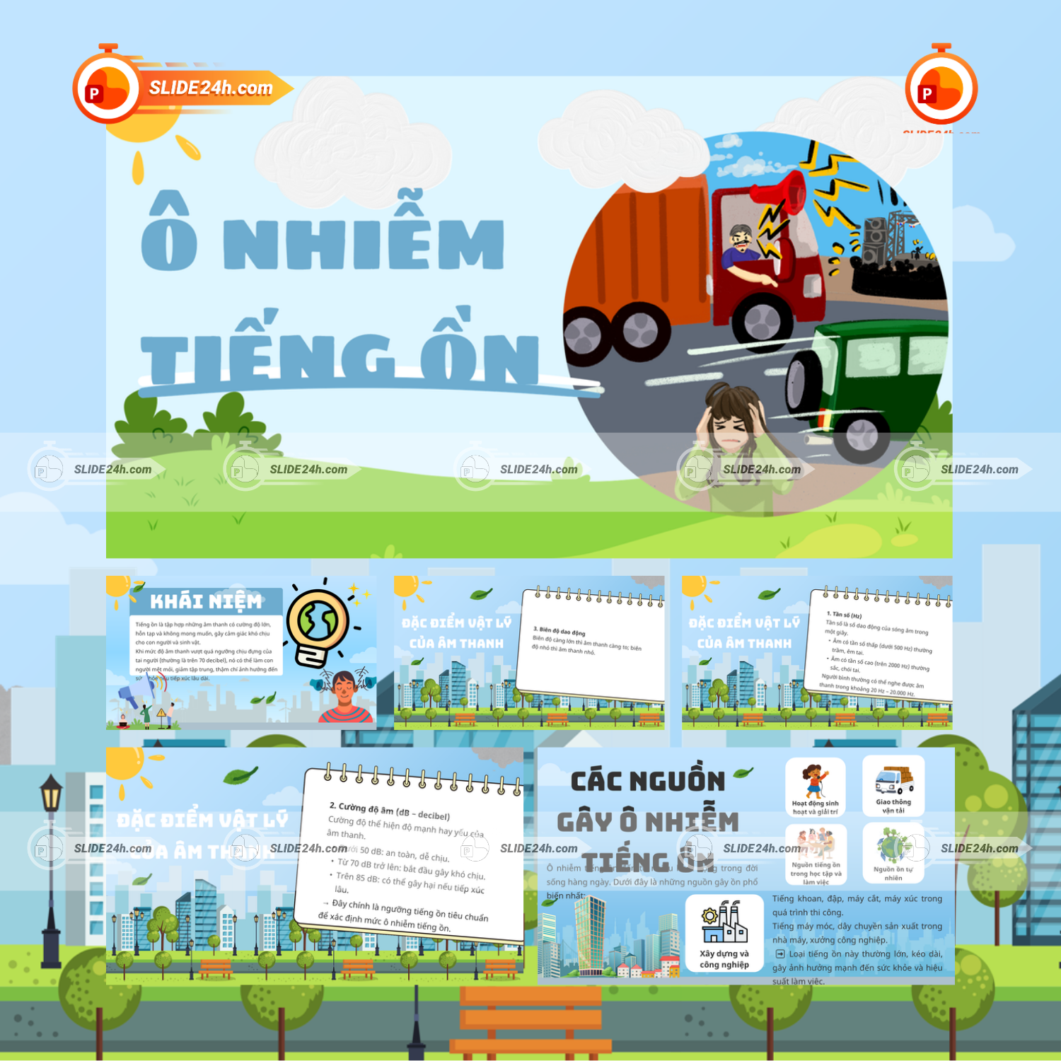 Slide Ô Nhiễm Tiếng Ồn - Bộ Template PowerPoint Chuyên Sâu Cho Học Sinh, Sinh Viên & Giáo Viên