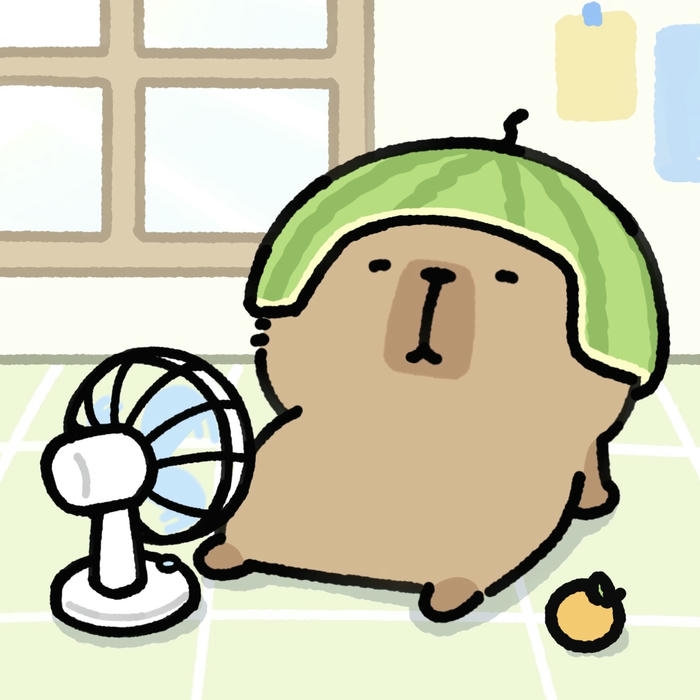 Ảnh capybara chibi ngồi quạt mát