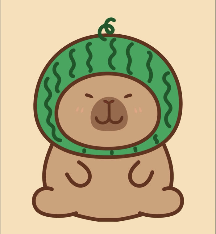 Ảnh capybara chibi đội nón dưa hấu
