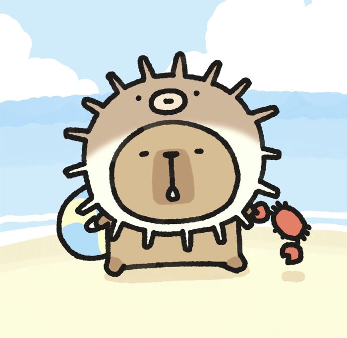 Ảnh capybara chibi đang đi nghịch cát