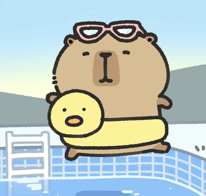 Ảnh capybara chibi nhảy xuống hồ bơi