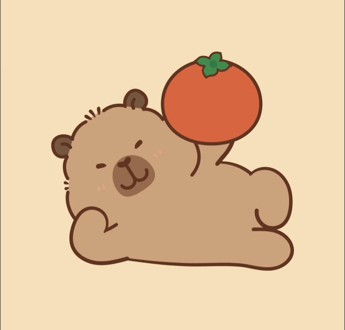 Capybara chibi chơi cùng quả cam
