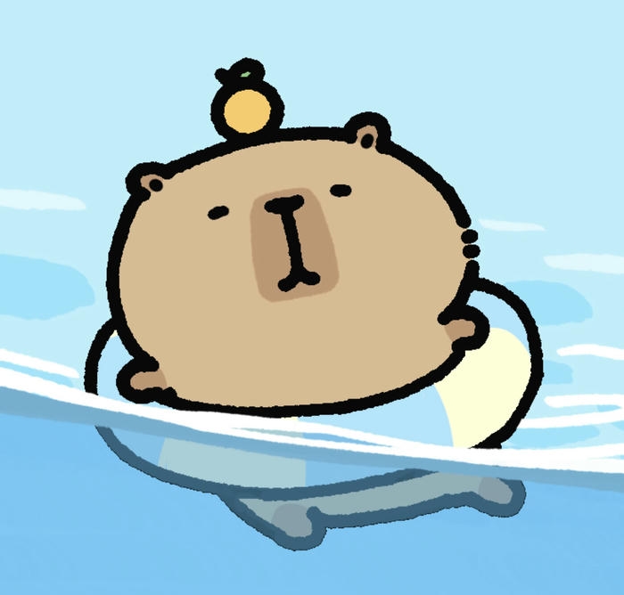 Ảnh capybara chibi đang bơi ở biển
