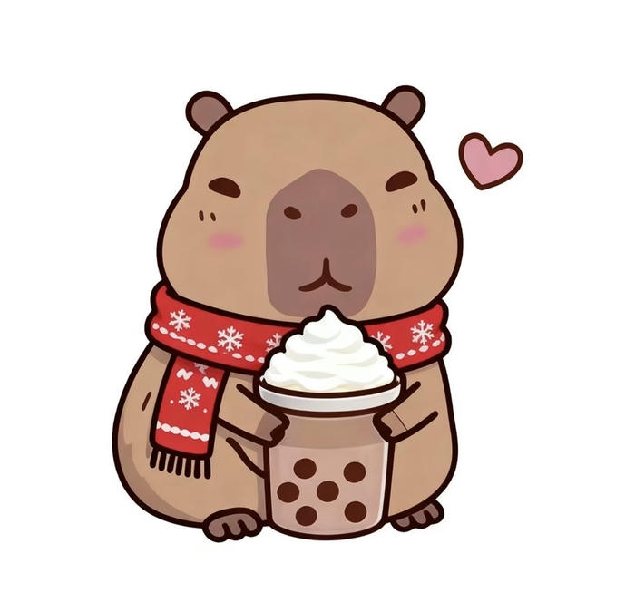 Chibi capybara chibi uống trà sữa
