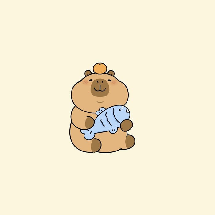 Chibi capybara chibi ôm con cá