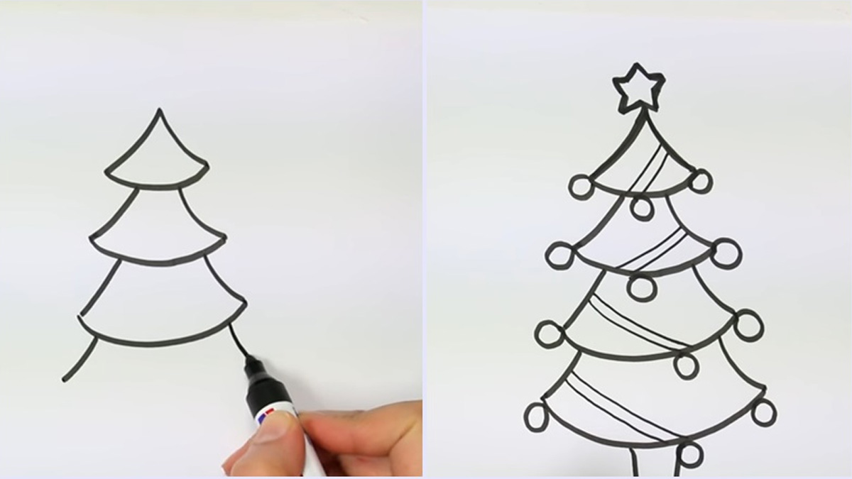 Cách vẽ cây thông Noel đơn giản bằng hình tam giác