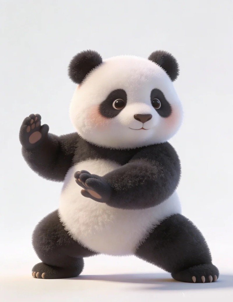 Chú gấu trúc nhỏ đang ngồi ăn tre vui vẻ