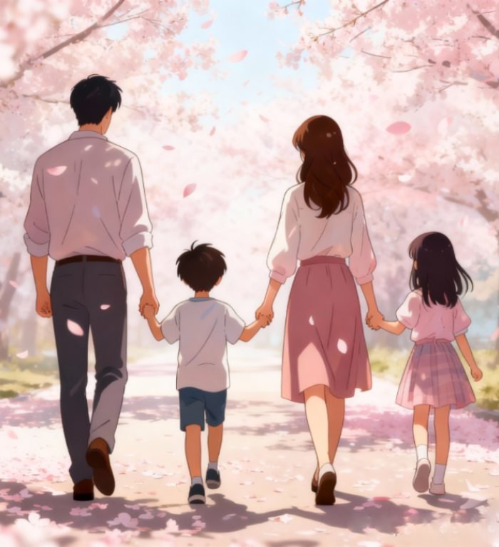 cả nhà nắm tay ảnh gia đình anime