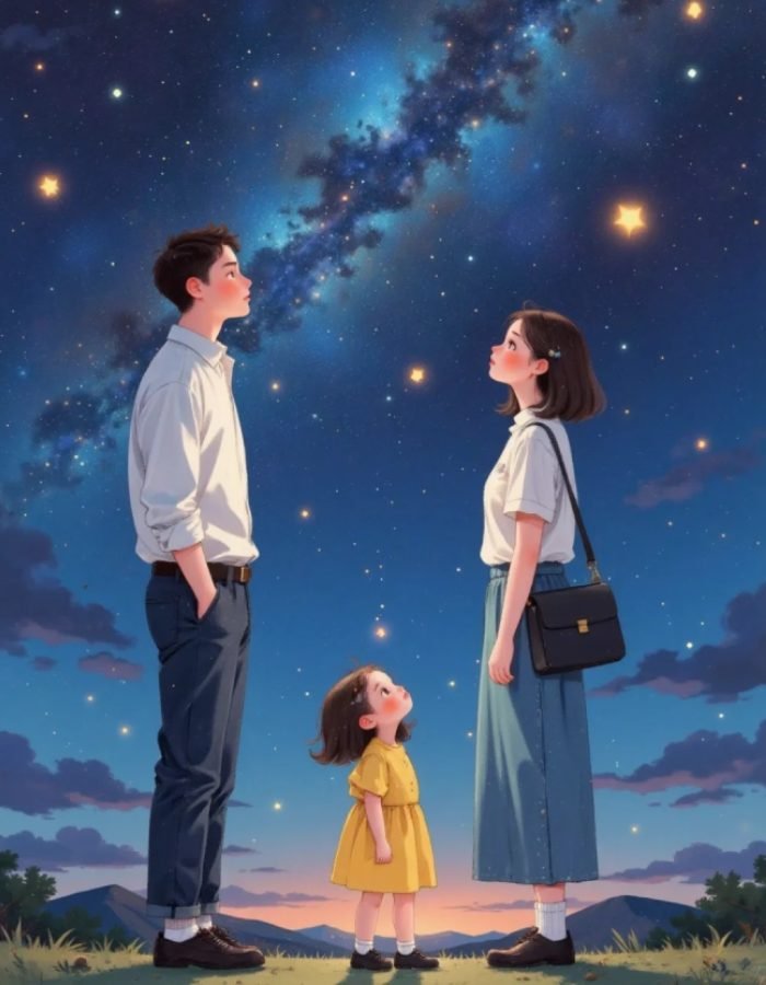 cảnh ngắm trăng ảnh gia đình anime