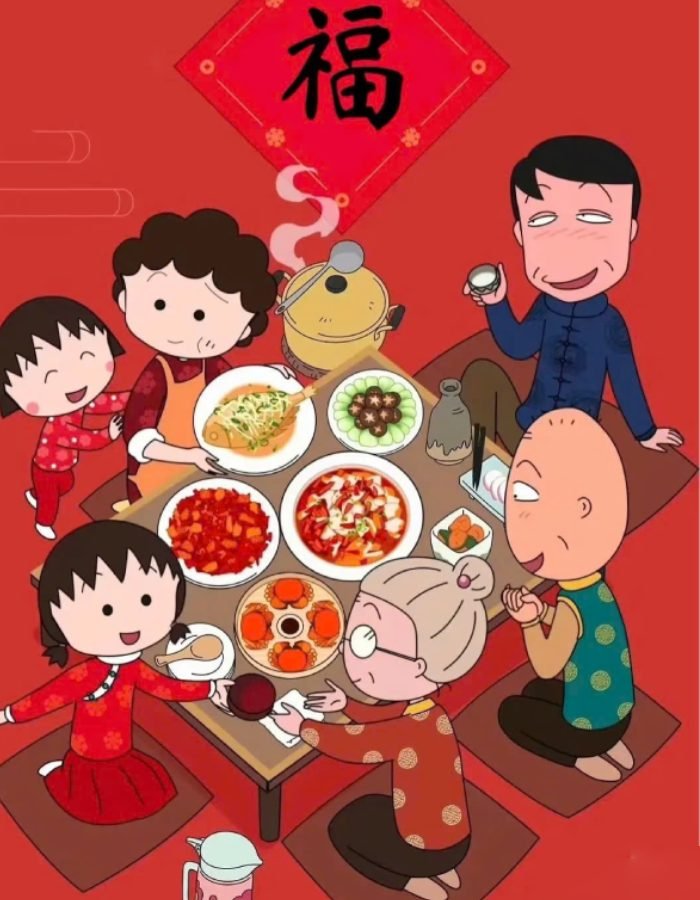 gắn liền bữa ăn ảnh gia đình anime ấm cúng