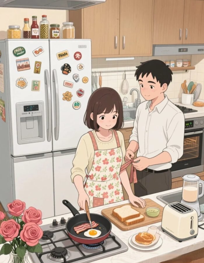 quây quần nấu ăn ảnh gia đình anime