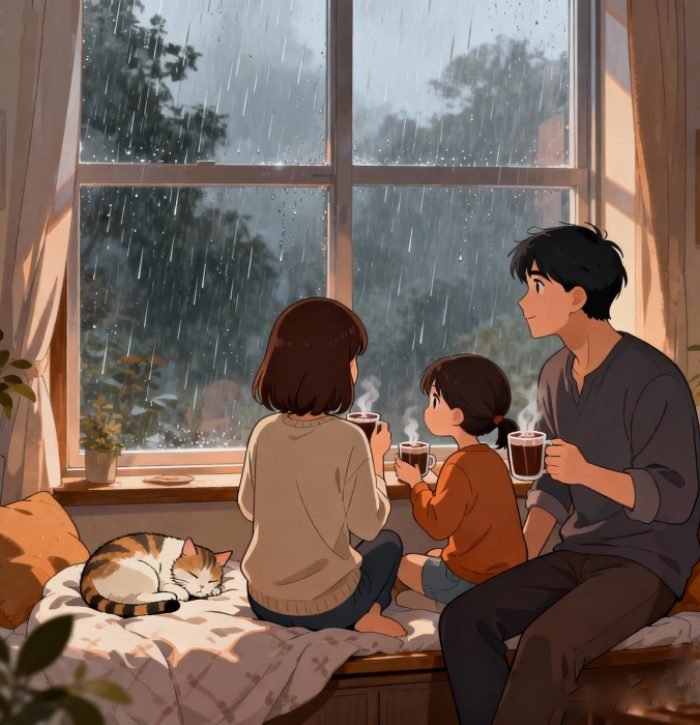 ảnh gia đình anime khoảnh khắc quây quần