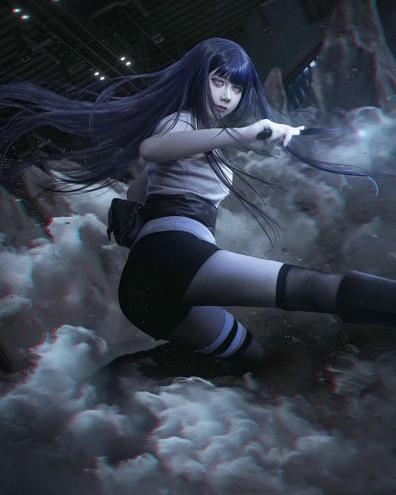 hinata byakugan kích hoạt tạo dáng trên đá