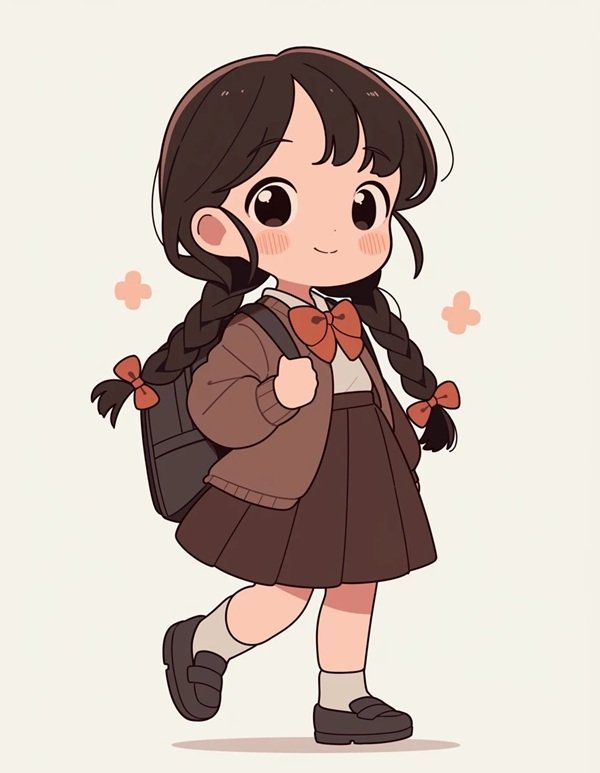 Nhân vật học sinh chibi đang vui chơi cùng bạn bè