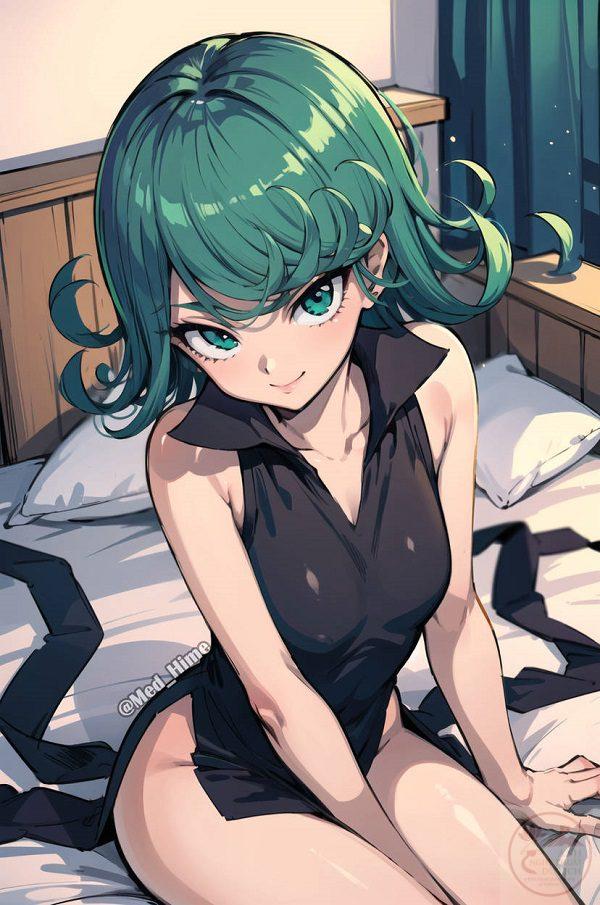 Hình ảnh Tatsumaki trong trang phục bó sát khoe đường cong.