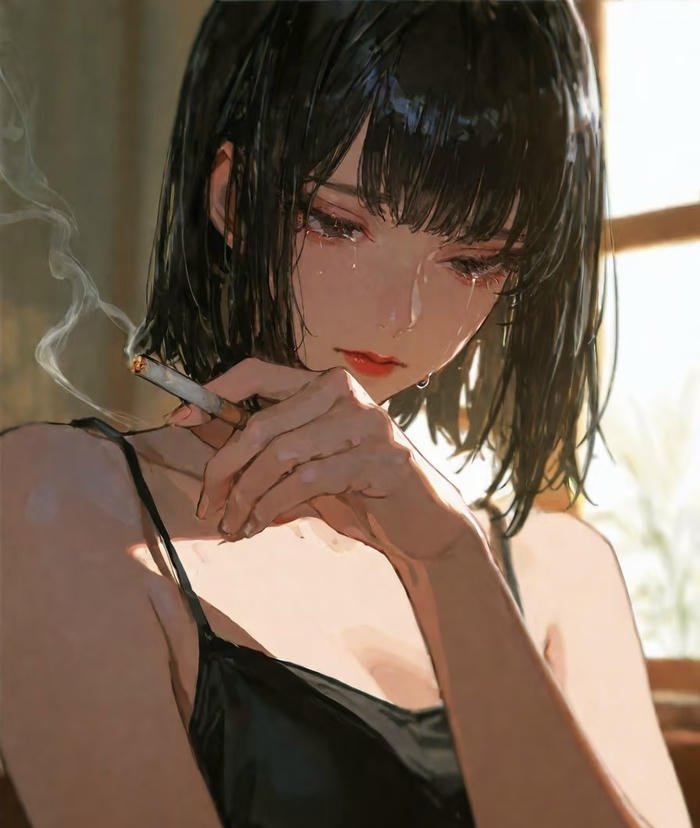 bức ảnh anime hút thuốc nữ đang khóc