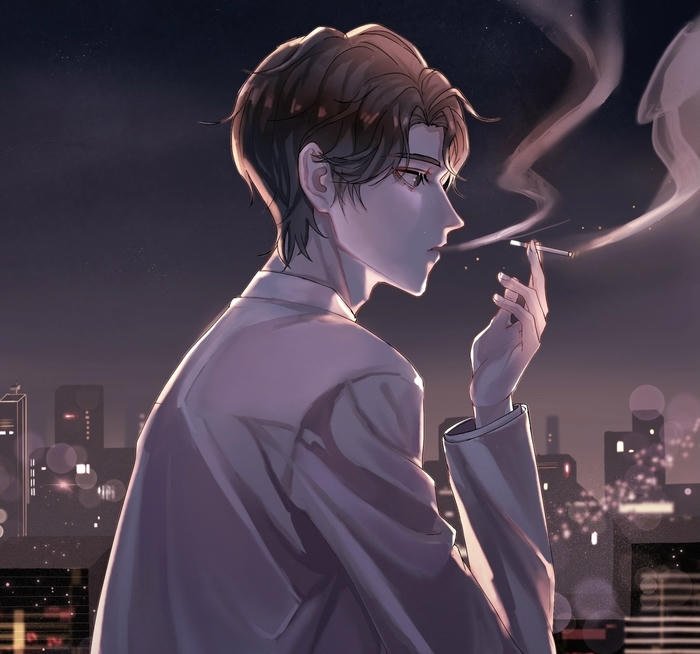 hình ảnh anime hút thuốc trầm mặc cô độc