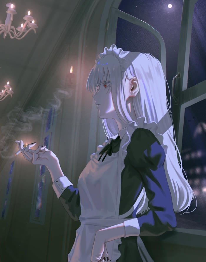 hình ảnh anime hút thuốc nhân vật nữ