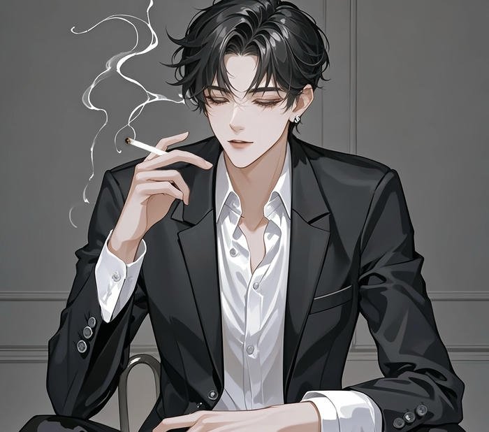 hình ảnh anime hút thuốc ngồi trầm ngâm