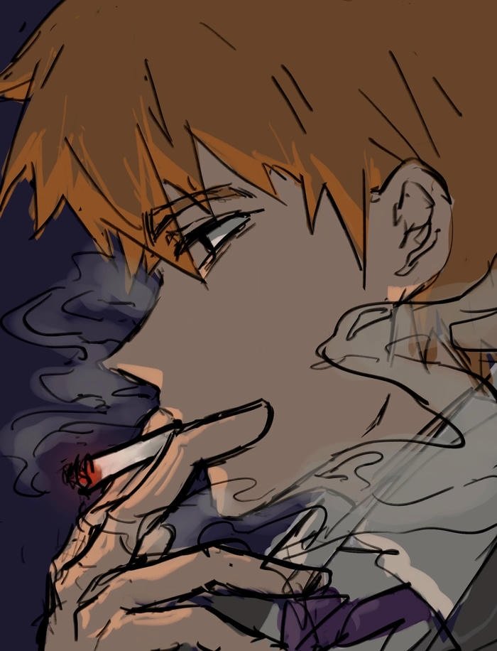 hình ảnh anime hút thuốc ánh nhìn xa