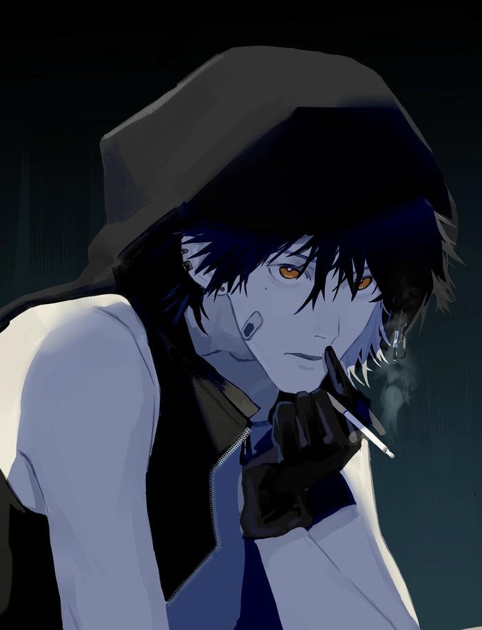 ảnh anime hút thuốc giữa đêm