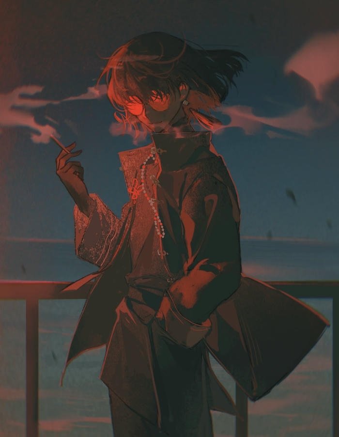 hình ảnh anime hút thuốc mờ ảo