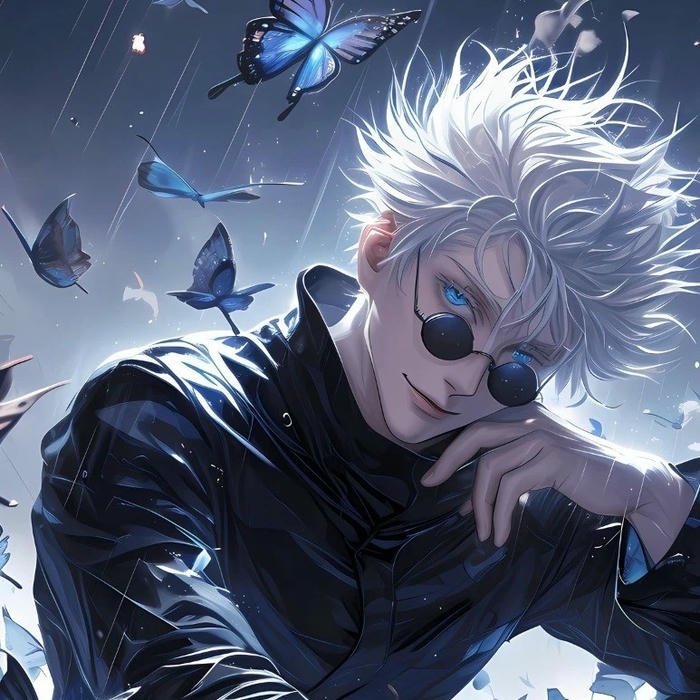 Hình ảnh avatar siêu ngầu Gojo ngồi thư thái bướm bay