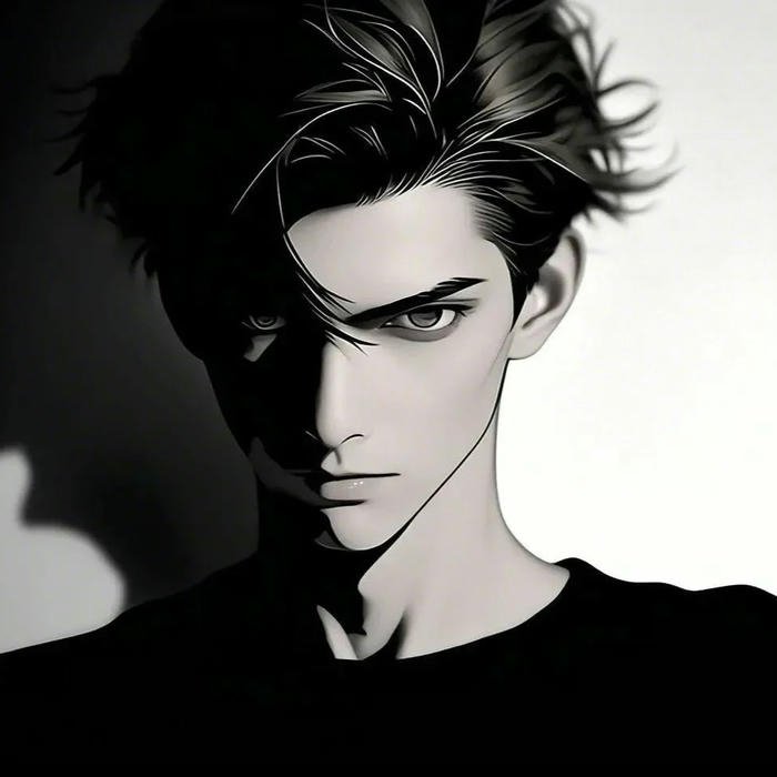 Hình ảnh avatar siêu ngầu nam anime đen trắng mắt sắc