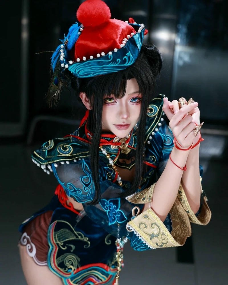 Cosplay Trung Quốc đội mũ lông xanh trắng dễ thương